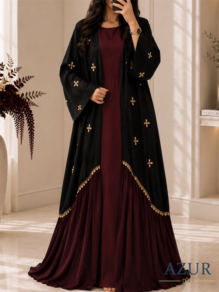 Noir Maroon Embellished Abaya Set