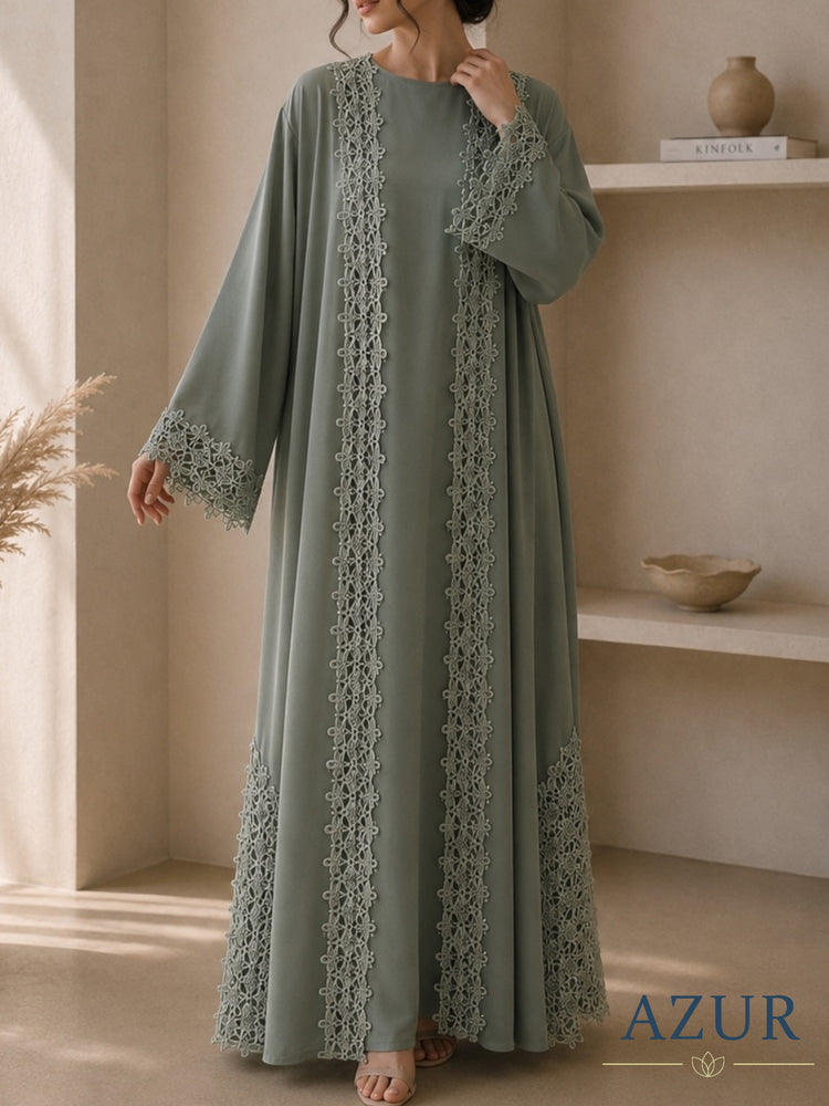 Sage Lace Symphony Abaya Set