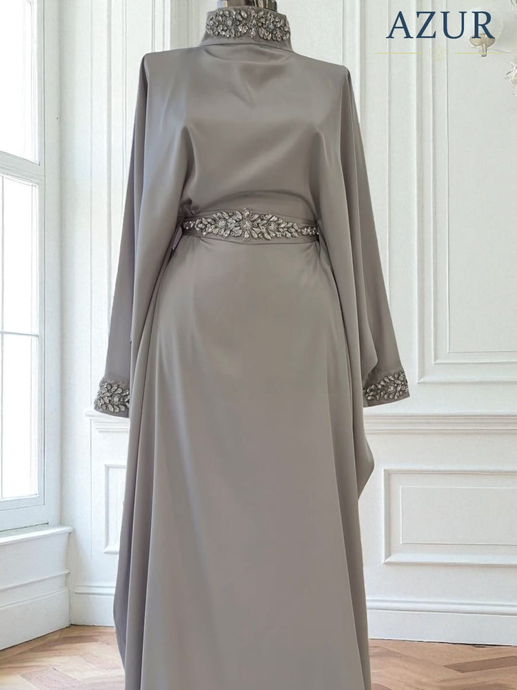Silk Formal Abaya Gown with Elegant Detailing