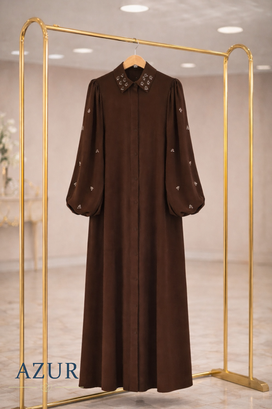 Elegant Crystal Sleeve Abaya – Premium Double Georgette