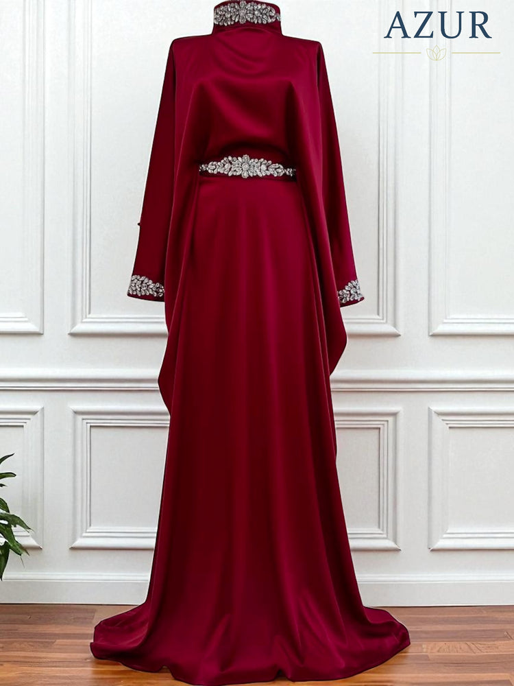 Silk Formal Abaya Gown with Elegant Detailing