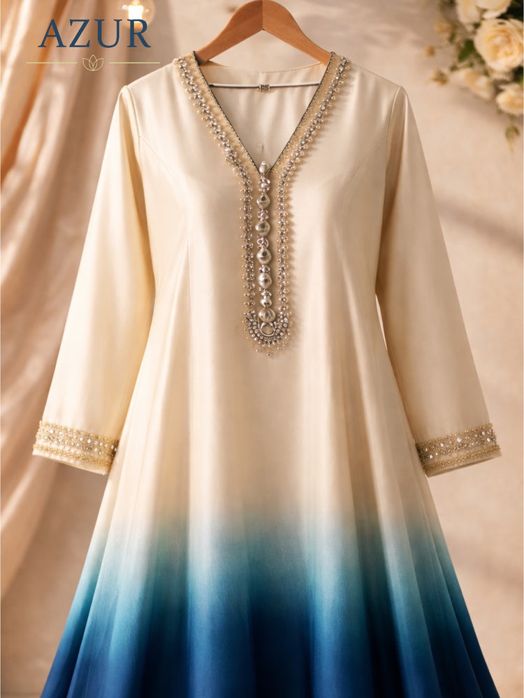 Ombre Pearl Embellished Silk Set