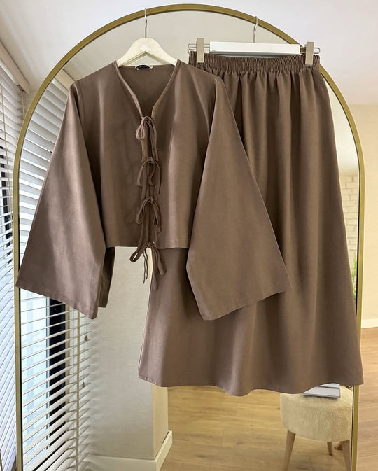 Tie-Front Cotton Co-Ord Set – Shirt & Skirt