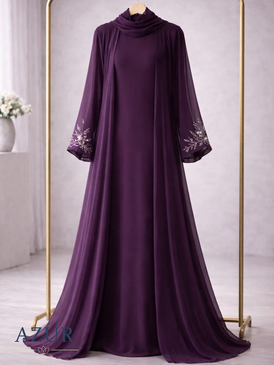 Embroidered Sleeve Inner & Gown Abaya Set