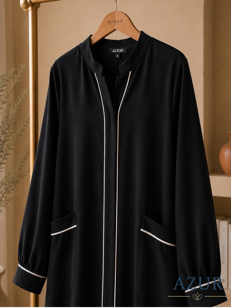 Noir Contrast Trim Pocket Abaya