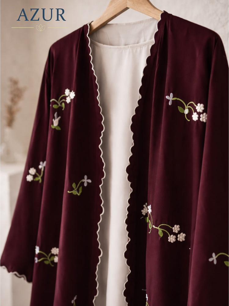 Burgundy Floral Double Georgette Abaya Set