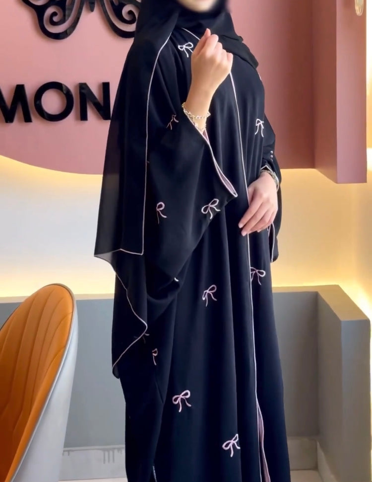 Bow Embellished Open Abaya