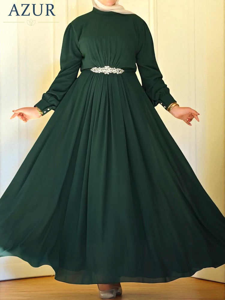 Elegant Double Georgette Maxi Gown with Embellished Waist Detail