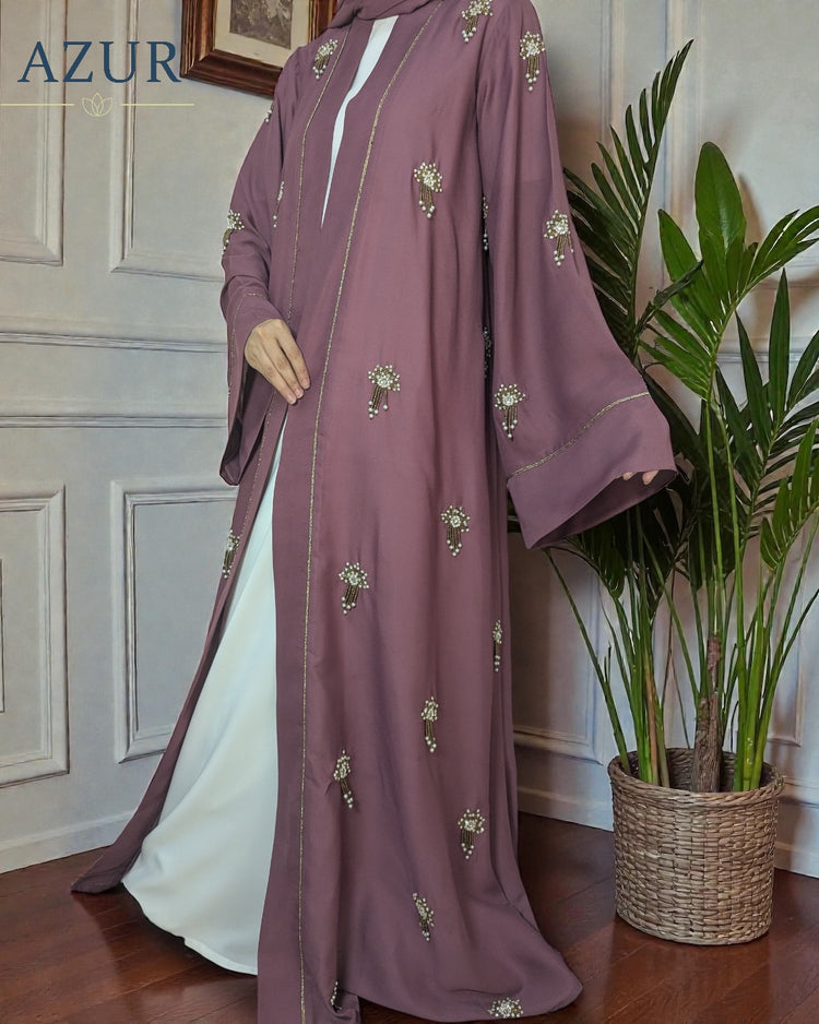 Embellished Double Georgette Open Abaya Set