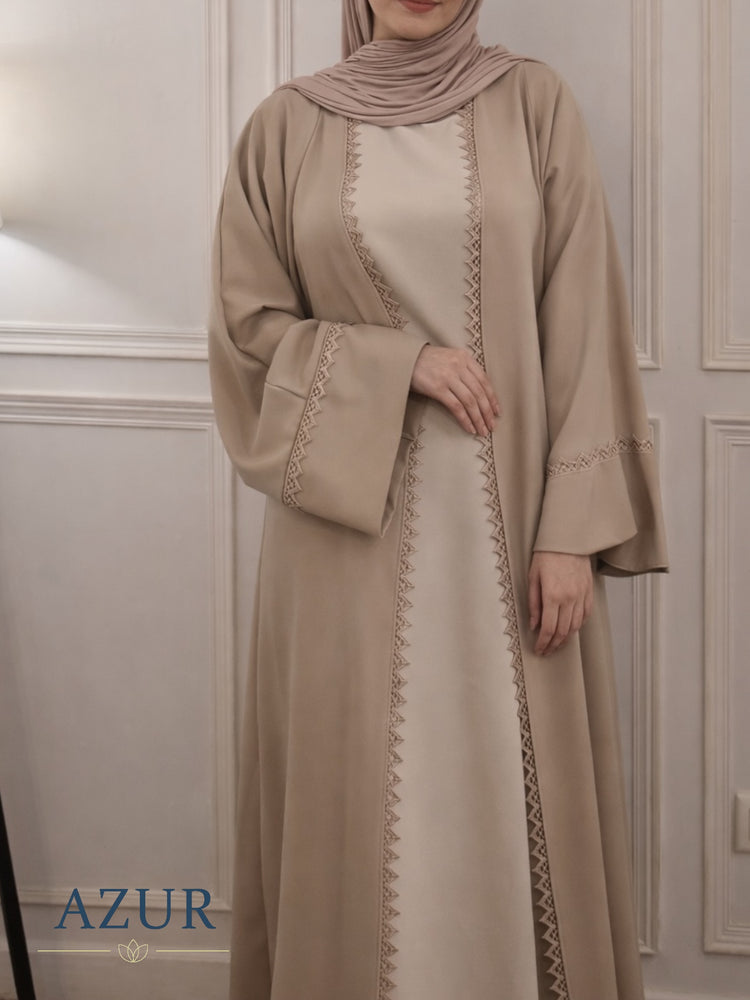 Elegant Double Georgette Abaya Set with Lace Detailing – Inner & Gown