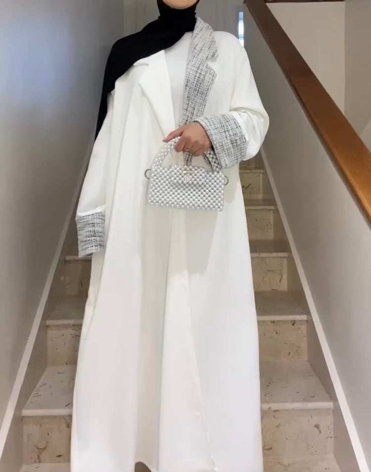 Elegant Double-Georgette Gown with Inner & Tweed Accents