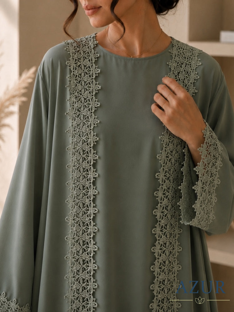 Sage Lace Symphony Abaya Set