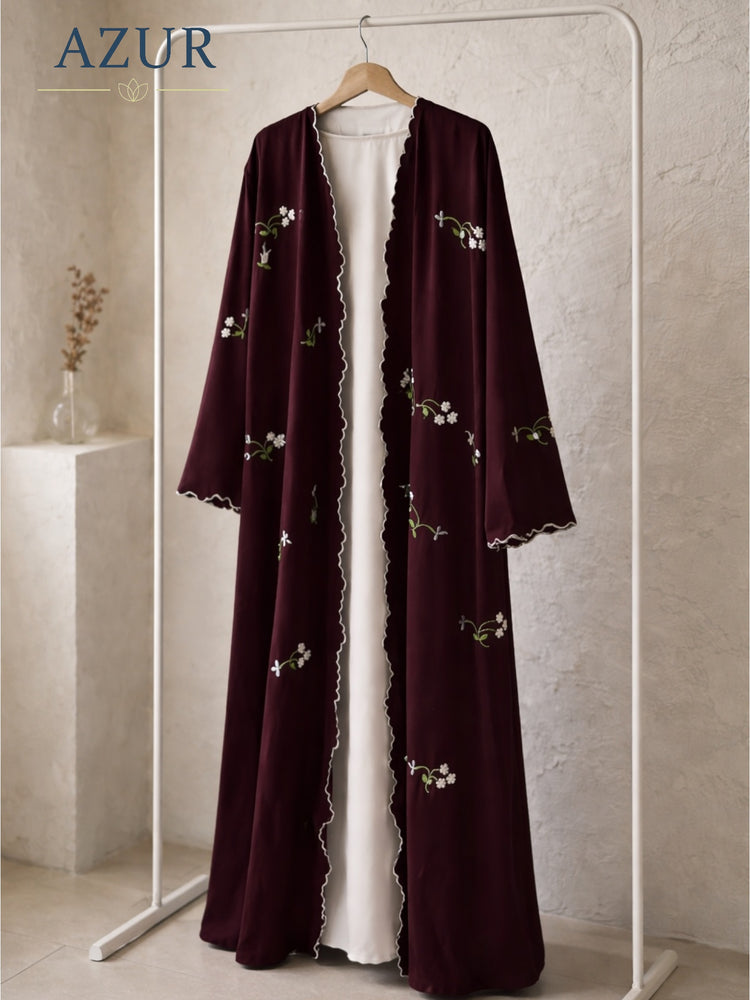 Burgundy Floral Double Georgette Abaya Set
