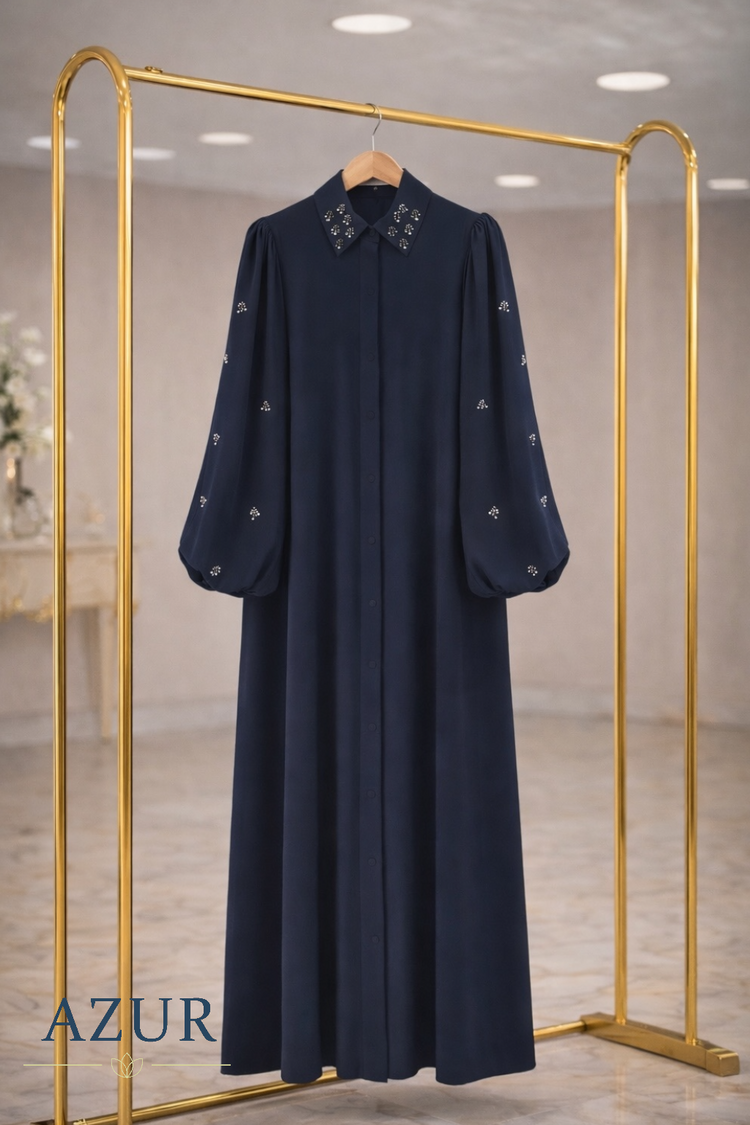 Elegant Crystal Sleeve Abaya – Premium Double Georgette