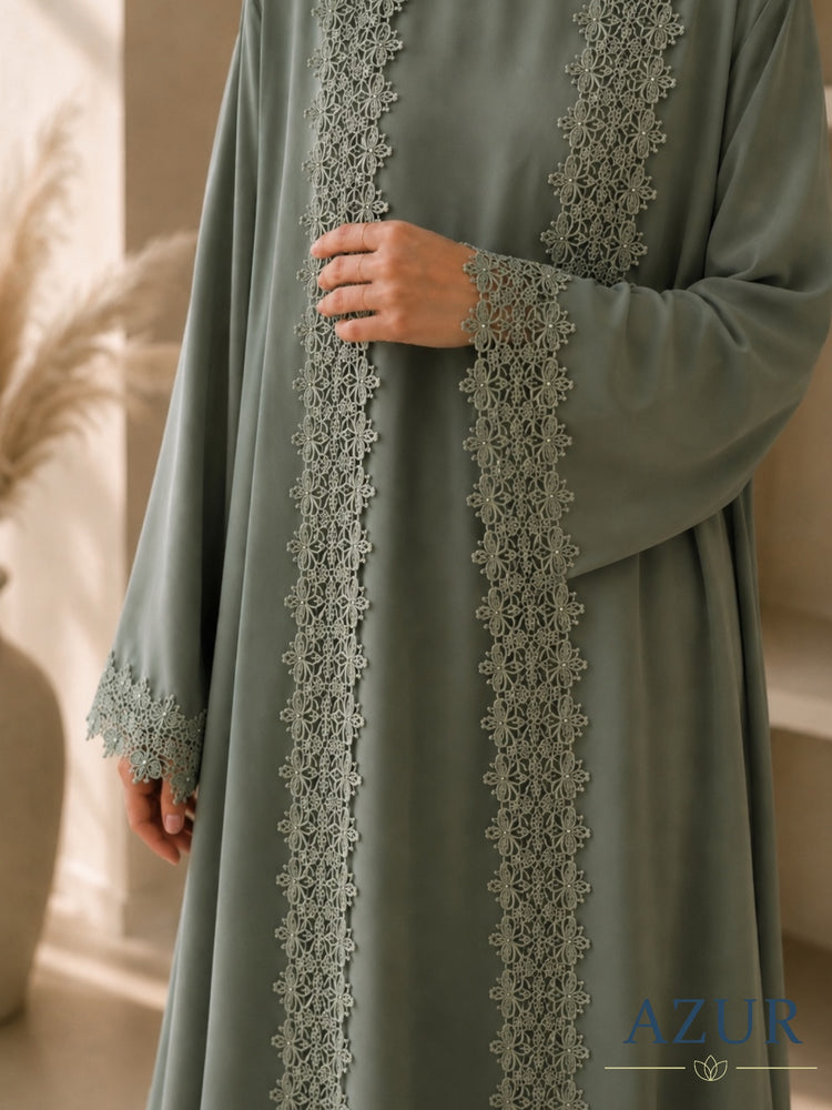 Sage Lace Symphony Abaya Set