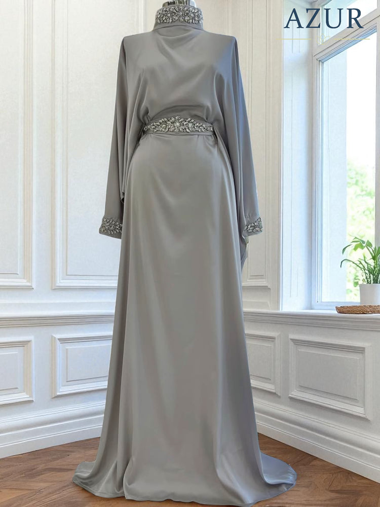 Silk Formal Abaya Gown with Elegant Detailing