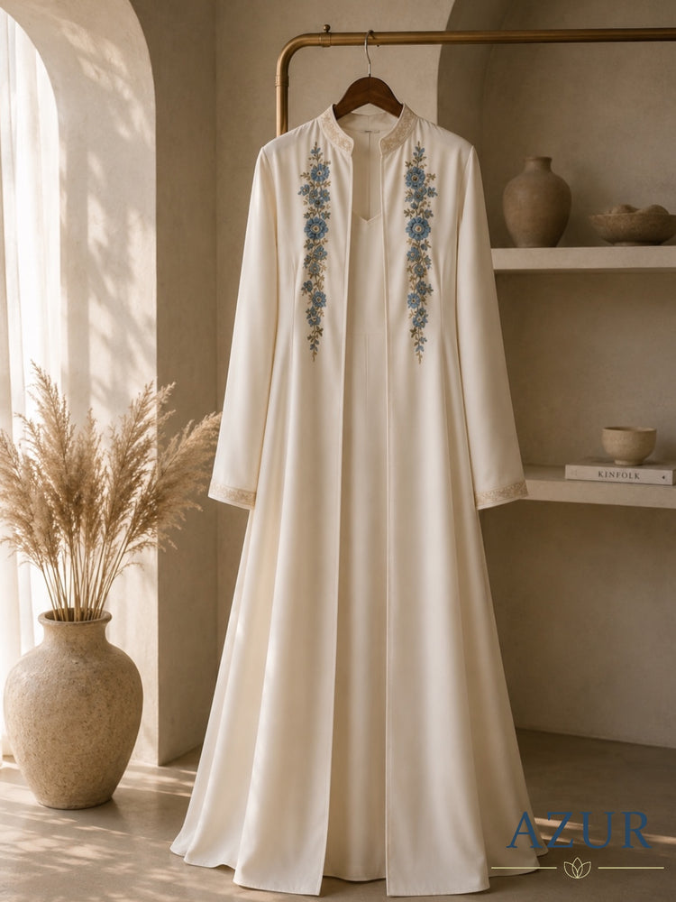 Mist Blue Floral Abaya