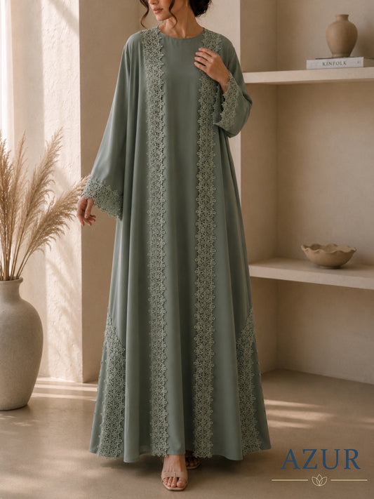 Sage Lace Symphony Abaya Set