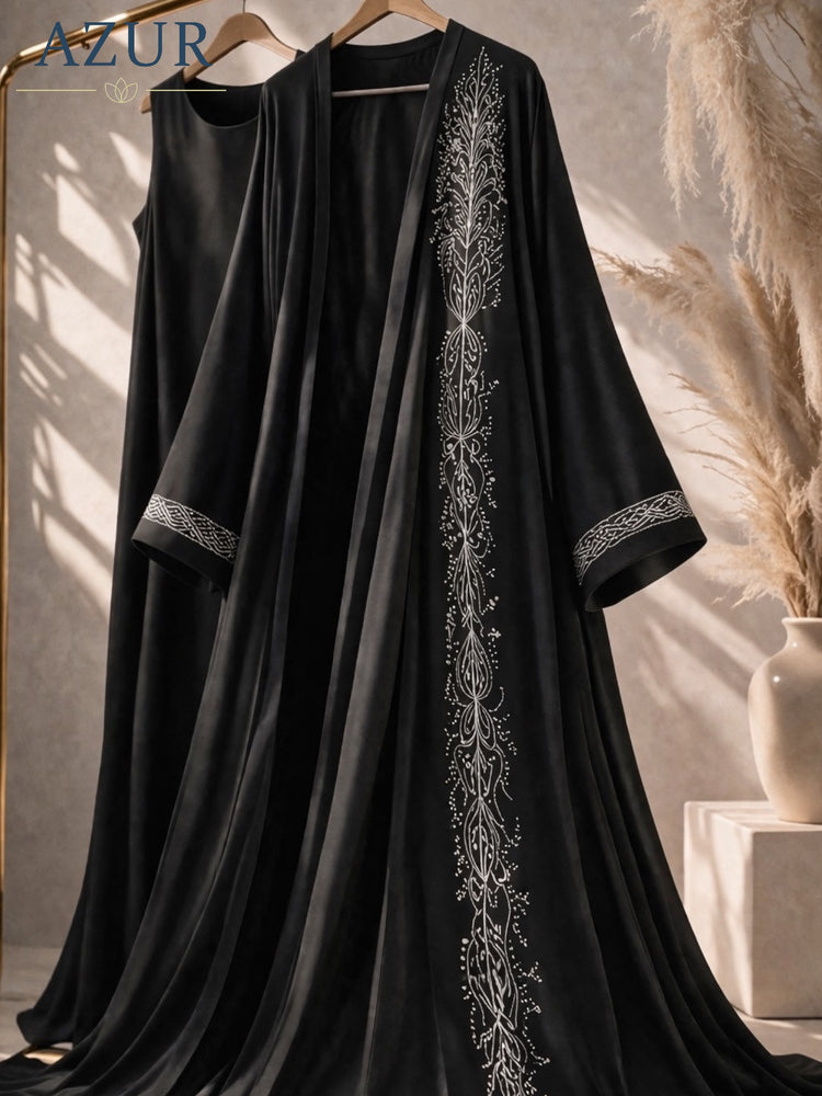 Midnight Ivory Embroidered Abaya Set