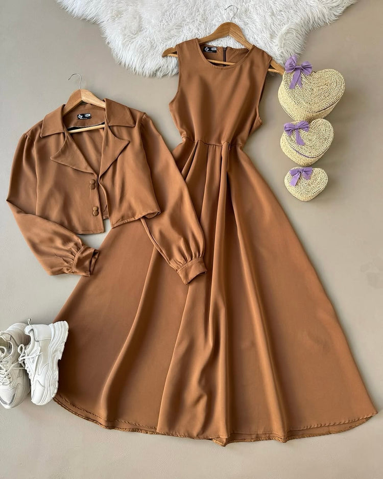 Elegant Two-Piece Dress with Cropped Blazer