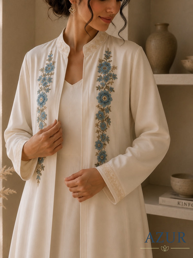Mist Blue Floral Abaya