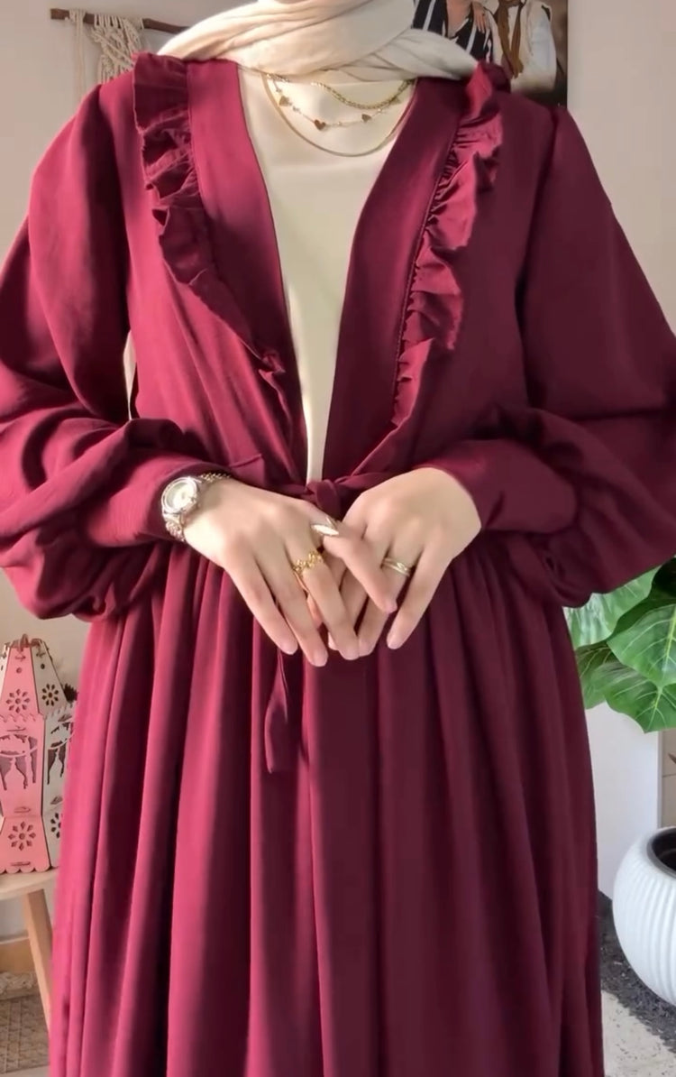 Elegant Ruffle Trim Double Georgette Abaya Set