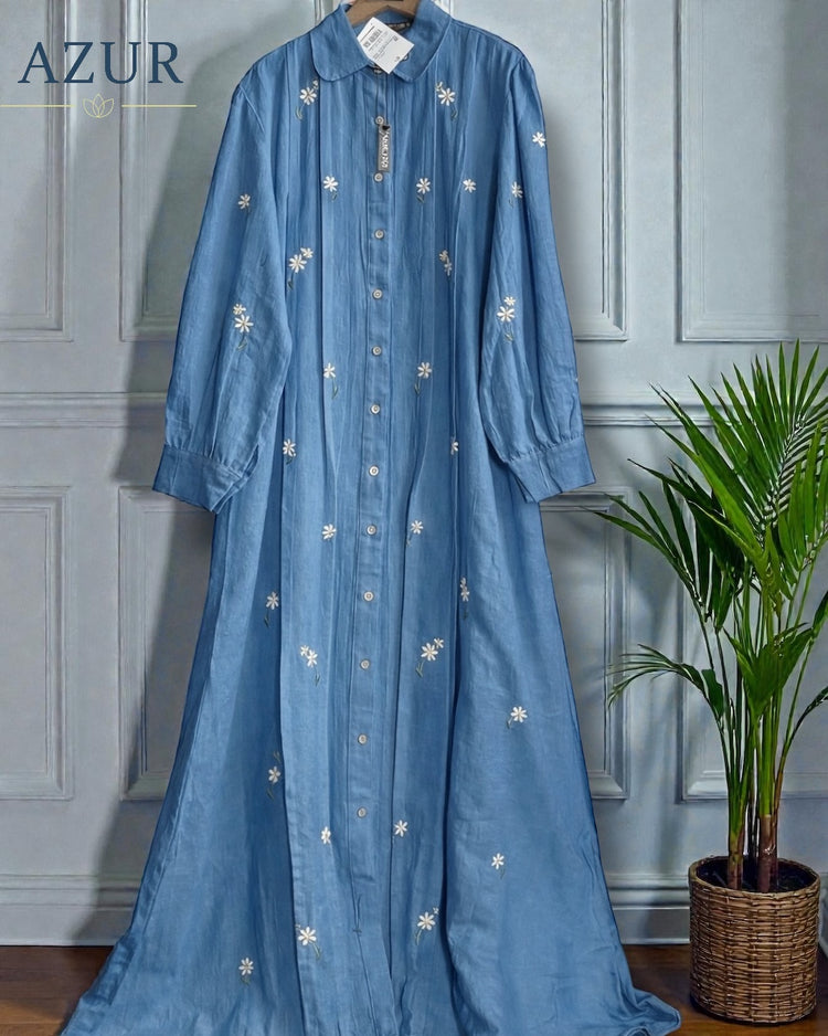 Embroidered Cotton Button-Down Maxi Dress