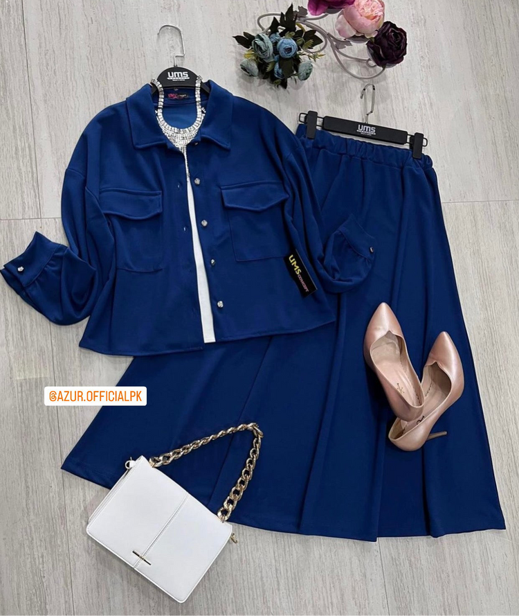 Double Georgette 3-Piece Co-Ord Set (Inner, Shirt & Skirt)