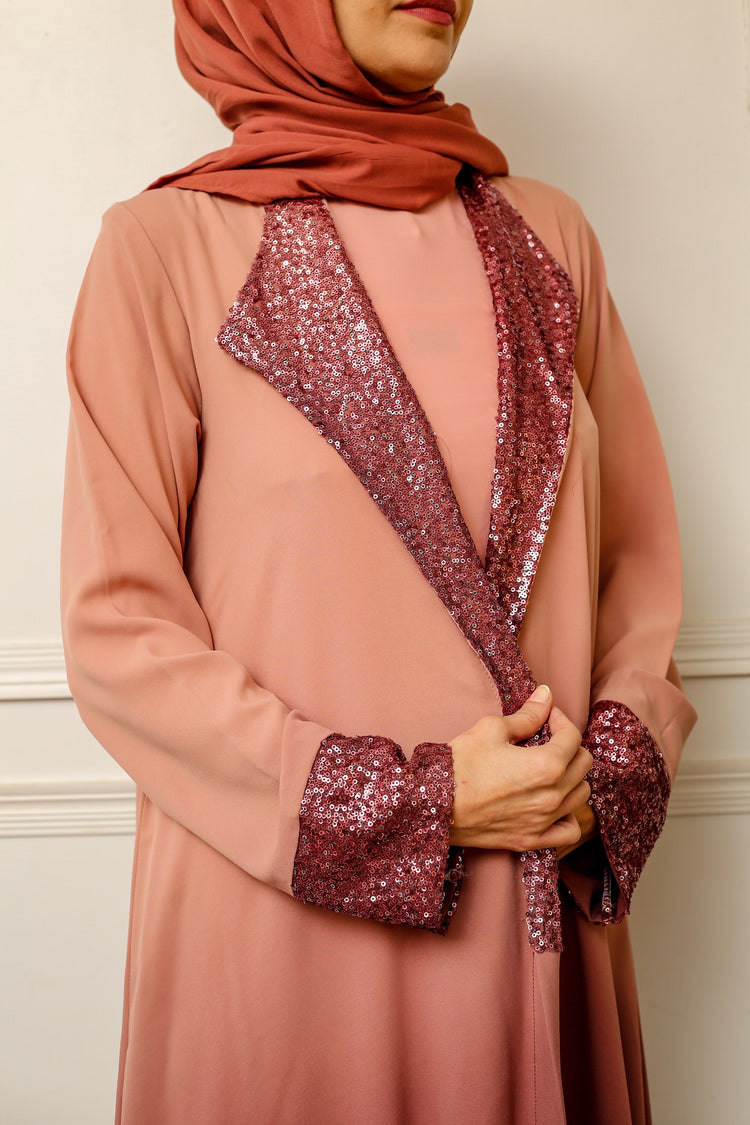 Blush Ombre Abaya with Sequin Accents