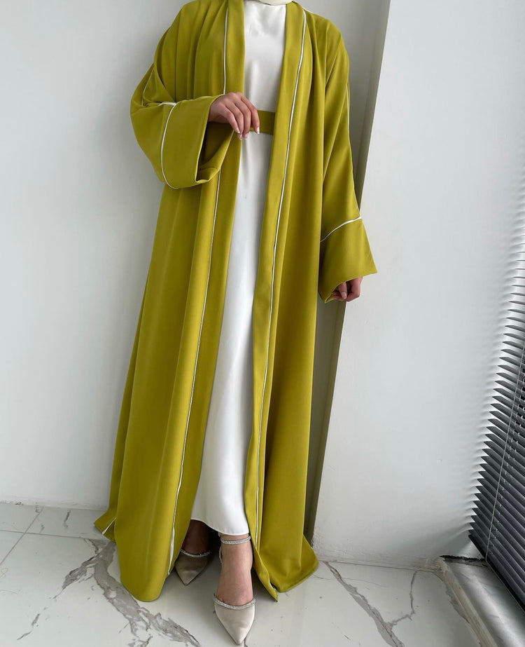 Elegant Contrast-Trim Abaya Set