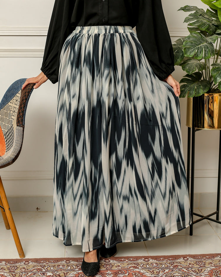 Black Georgette Shirt with Printed Chiffon Skirt