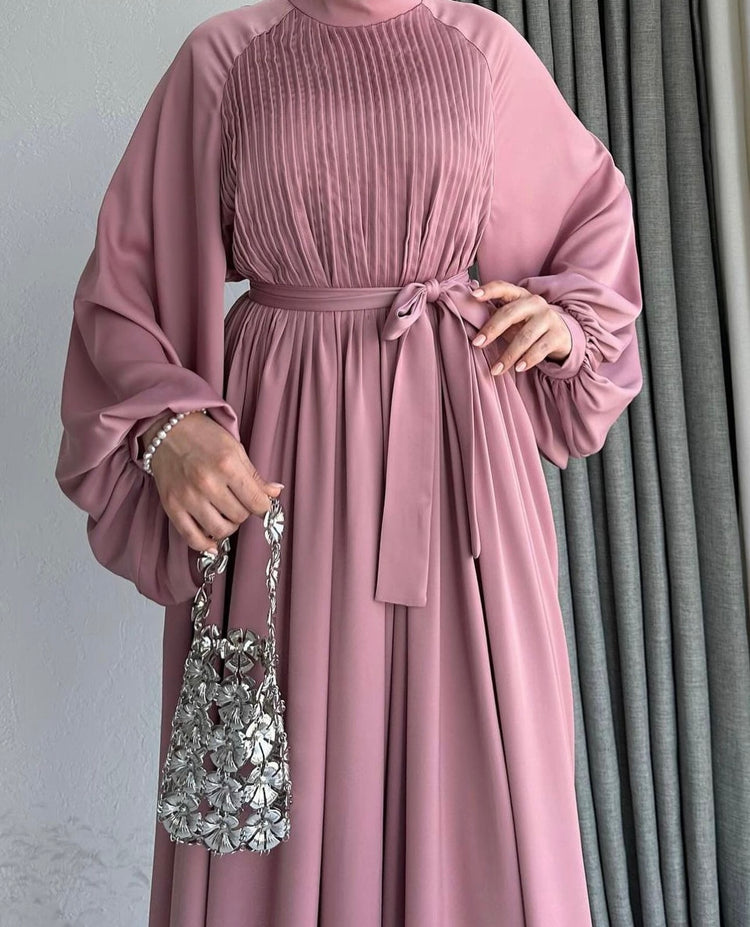 Pleated Waist Tie Maxi Abaya