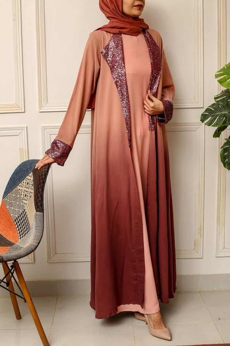 Blush Ombre Abaya with Sequin Accents