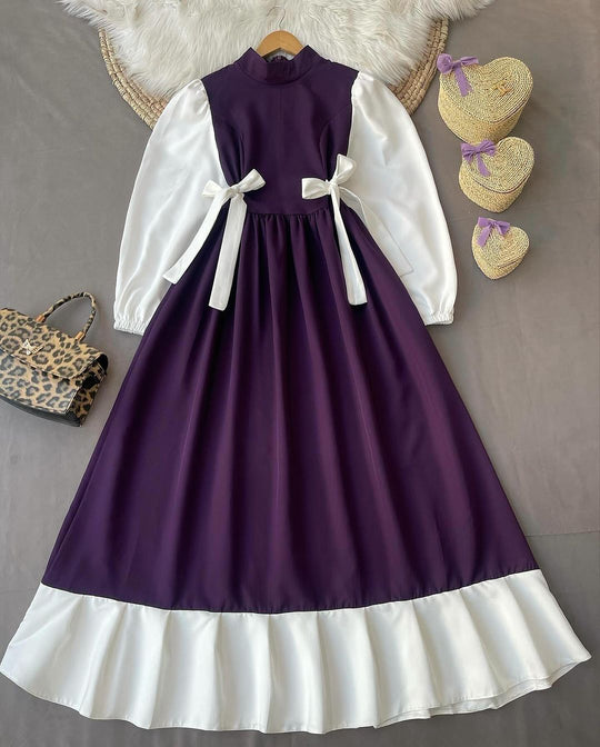Elegant Contrast Bow Dress