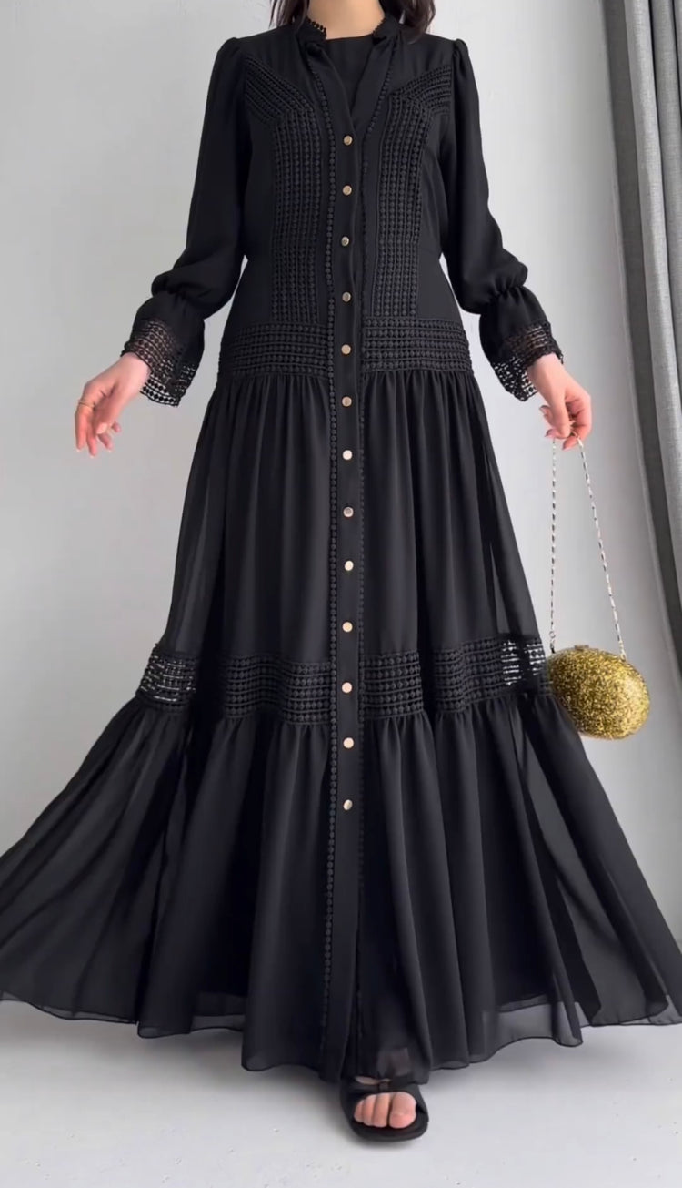 Lace Button-Down Gown Set