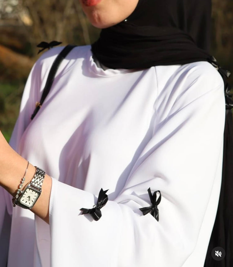 Bow Embellished Double Georgette Abaya