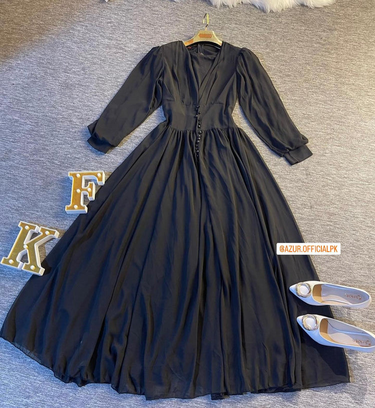 Elegant Pleated Double Georgette Maxi Dress