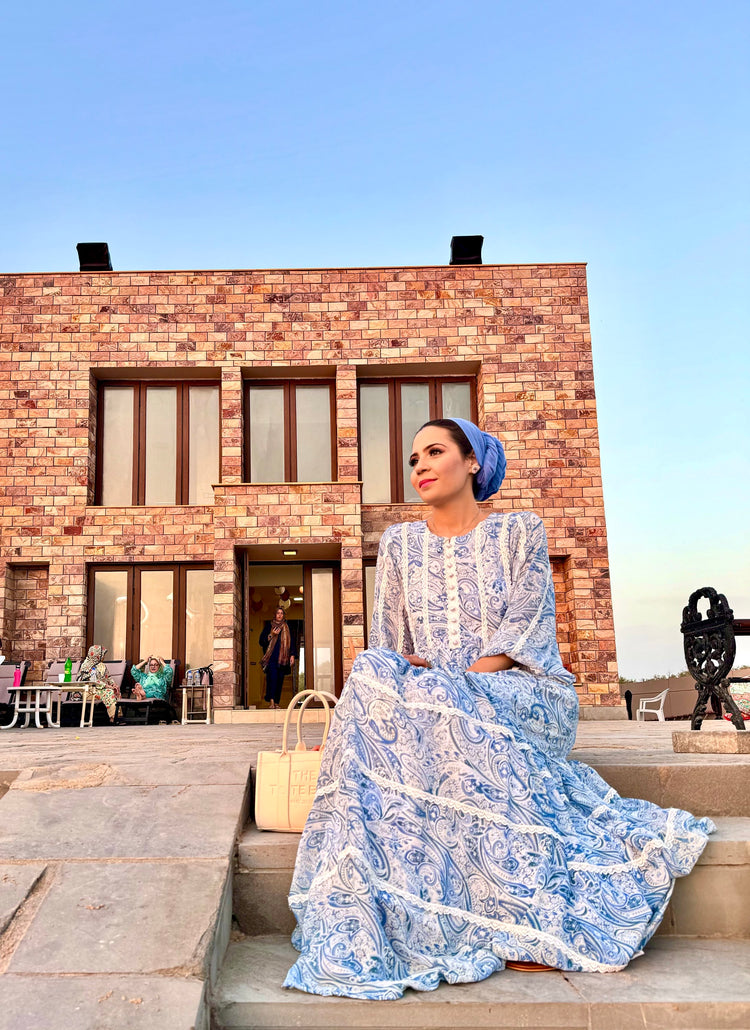 Blue Paisley Chiffon Maxi Dress