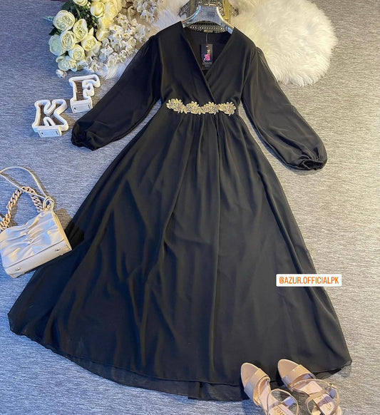 Embroidered Waist Georgette Maxi