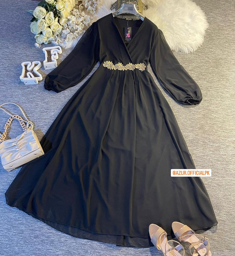 Embroidered Waist Georgette Maxi