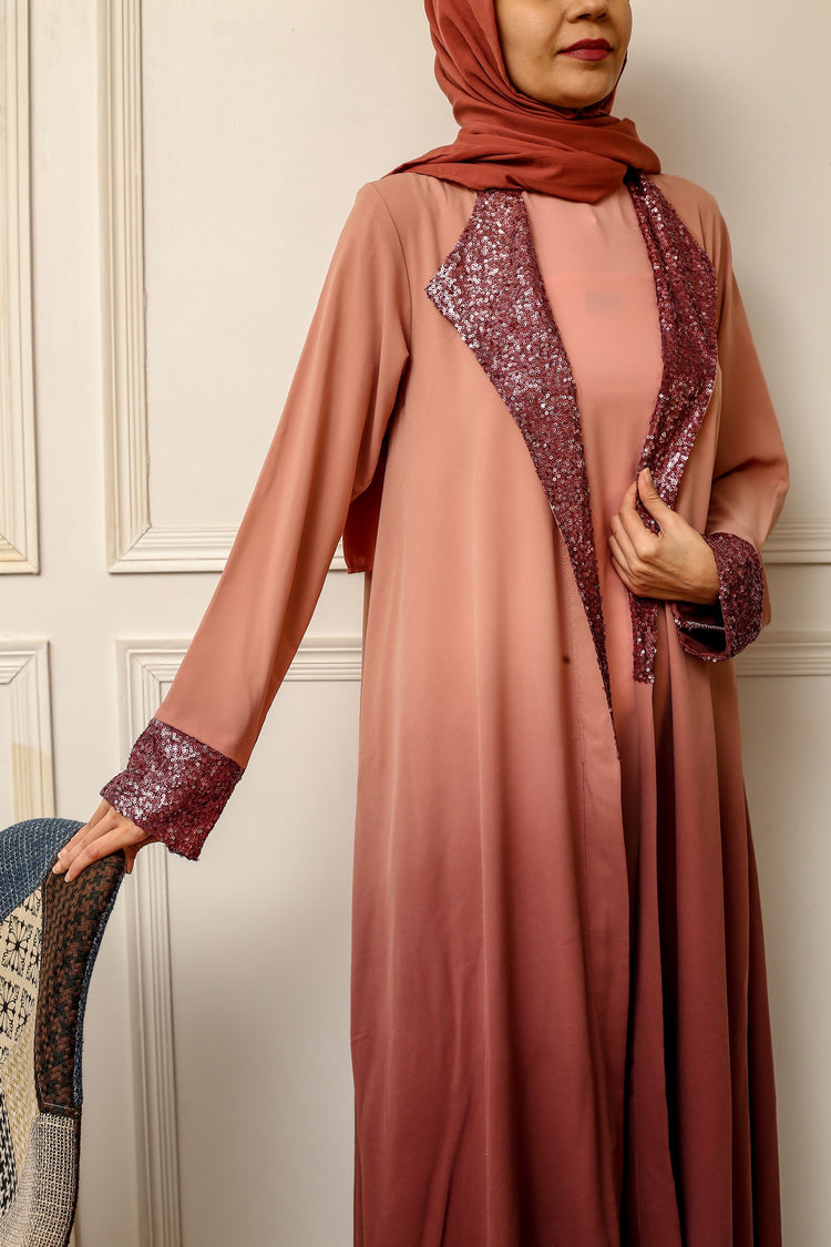 Blush Ombre Abaya with Sequin Accents