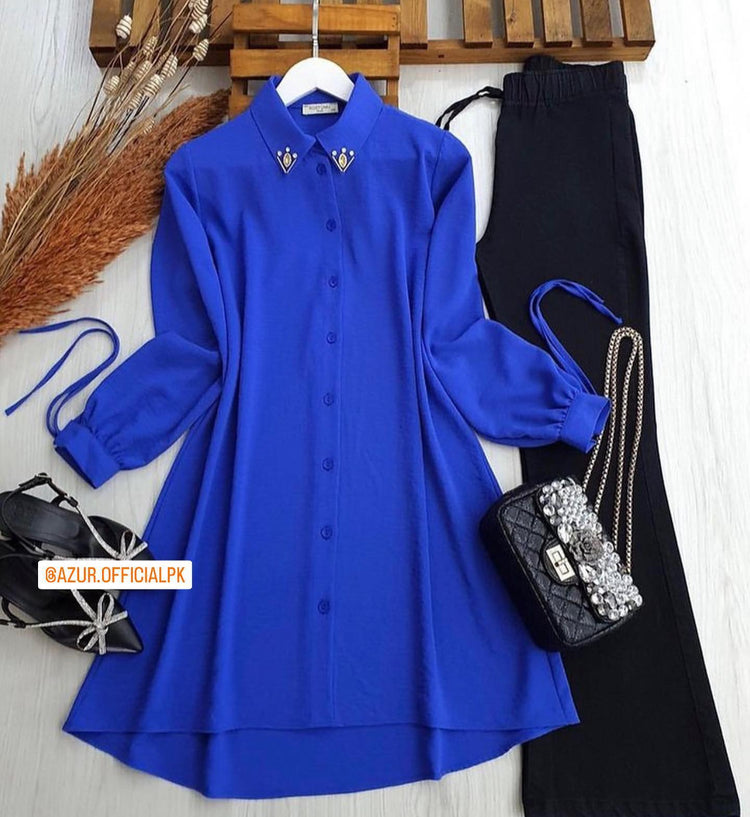 Embellished Collar Double Georgette Shirt & Trousers Set