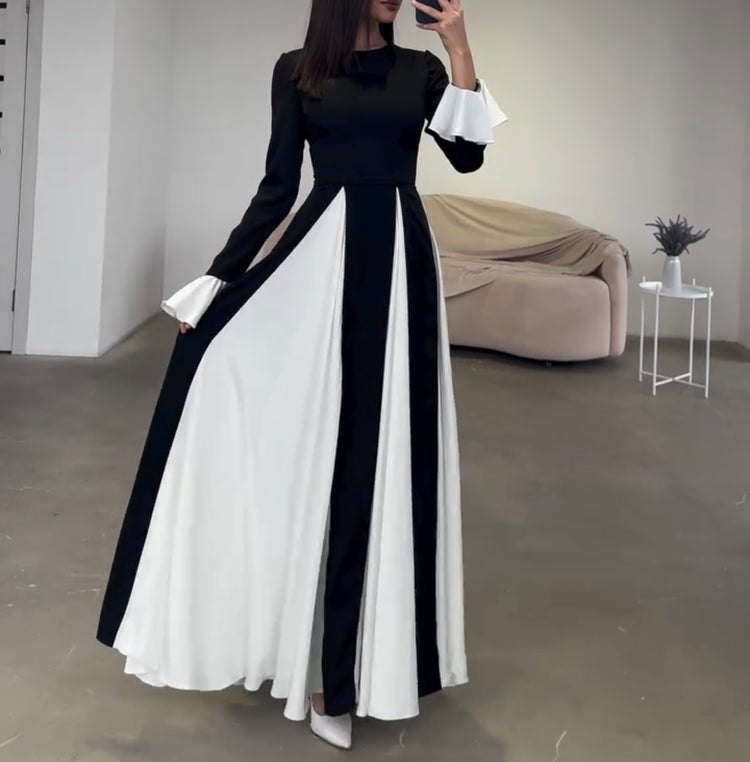Elegant Contrast Panel Dress in Double Georgette