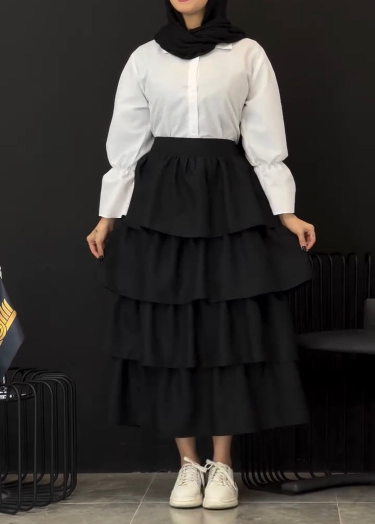 Cotton Tiered Ruffle Maxi Skirt