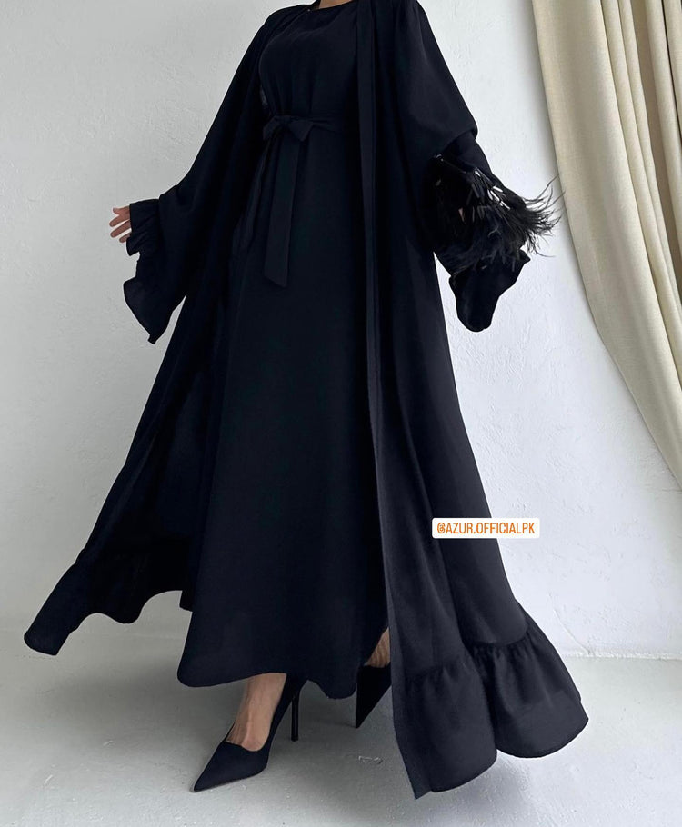 Elegant Ruffle Sleeve Abaya Set