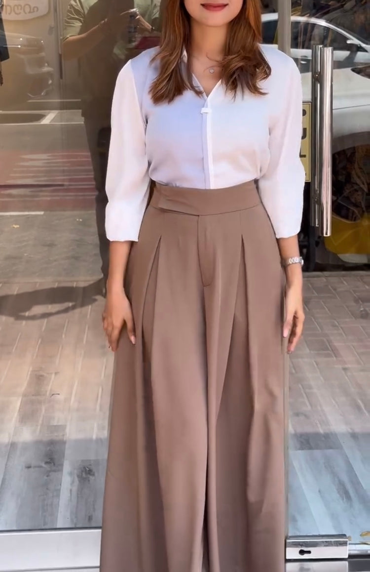 Elegant Double Georgette Shirt and Wide-Leg Pants Set