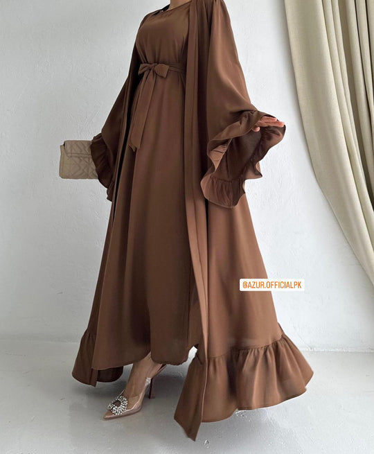 Elegant Ruffle Sleeve Abaya Set