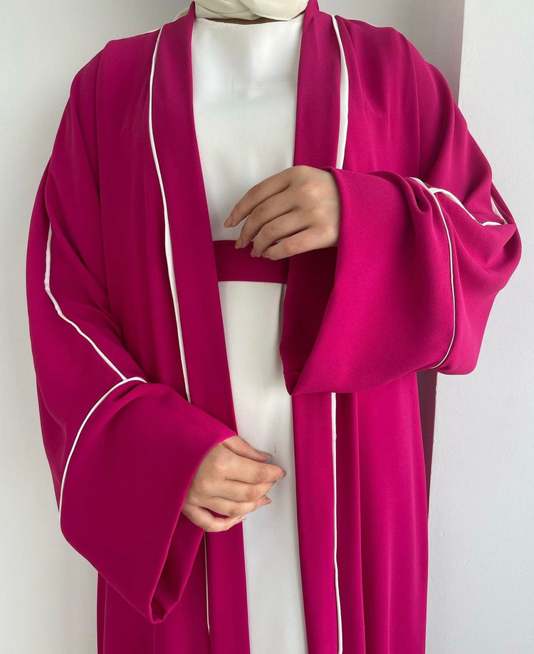 Elegant Contrast-Trim Abaya Set
