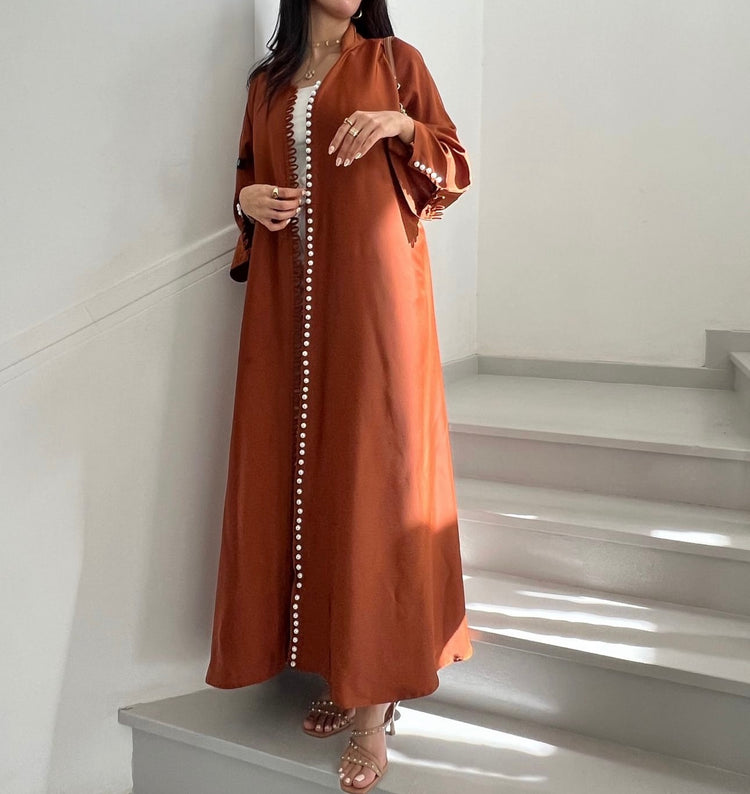Pearl-Button Double Georgette Gown