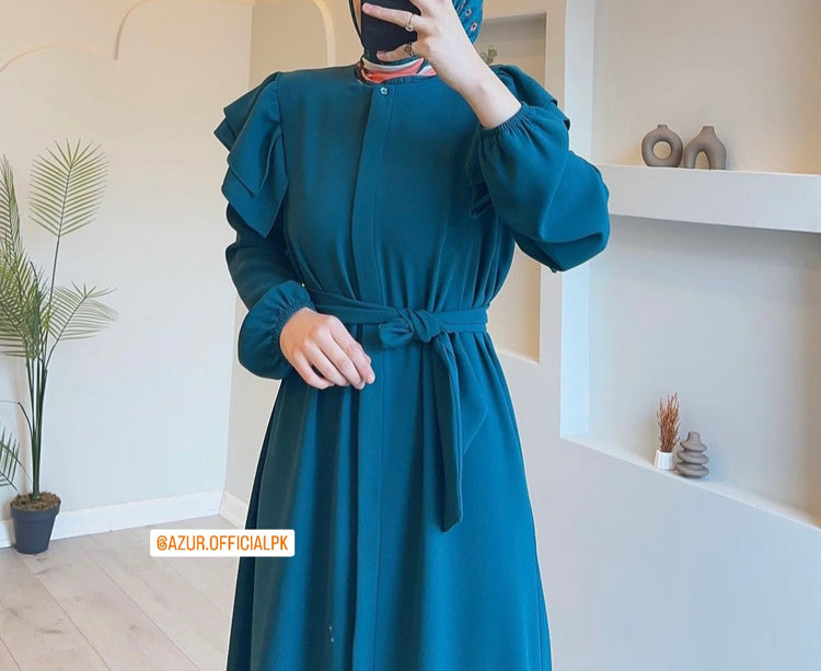 Ruffled Sleeve Belted Maxi Dress